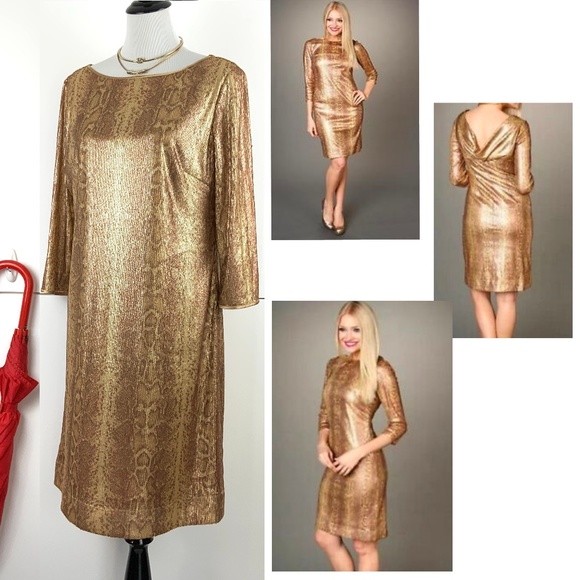 tahari gold dress